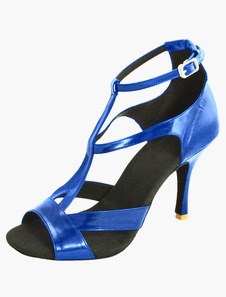 Adorables chaussures de latine en satin bleu royal et argent