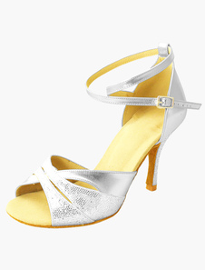 Chaussures de latine en PU pailleté à talons bobines et peep-toe