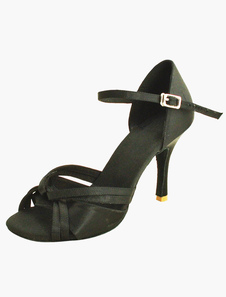 Chaussures femme de latine en satin unicolore à talon évasé et peep-toe