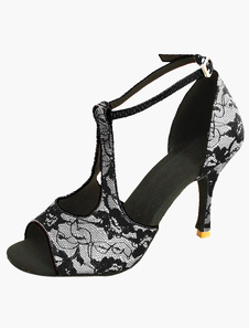 Chaussures de danse latine en dentelle noire et rouge