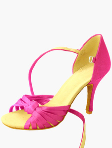 Pratiques chaussures personnalisées de danse latine à bout ouvert en fausse soie nude