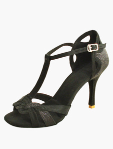 Chaussure de danse latine à bretelle T à talon aigu imprimé brillant de bout ouvert