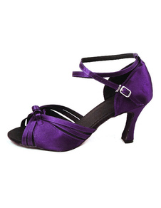 Chaussures de danse latine à talons bobines sexy violettes en satin