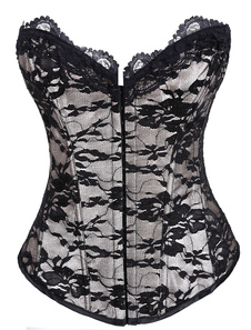 Corset sein couvrant noir en satin mat avec dentelle