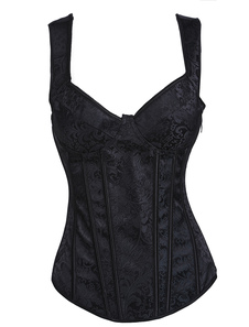 Corset féminin noir en jacquard brodé