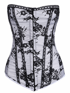 Corset sein couvrant en satin blanc imprimé