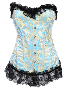 Corset sein couvrant en jacquard vert avec dentelle