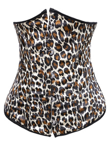 Séduisant corset sexy en satin à motif léopard avec lacets