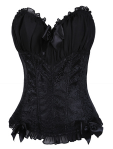 Corset sein couvrant noir en jacquard à volants