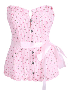 Fascinant corset bustier en coton rose imprimé avec lacets de dentelle