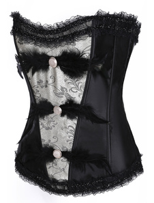 Corset sein couvrant noir en satin avec plume