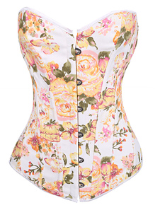 Charmant corset sexy sein couvrant blanc en coton imprimé floral
