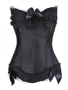 Corset sein couvrant en satin mat noir avec dentelle