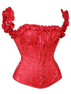 Corset sein couvrant en jacquard rouge avec lacets