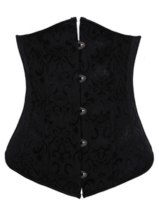 Corset sein nu en jacquard noir avec lacets de dentelle