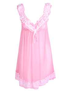 Nuisette rose avec applique à demi-transparence