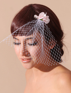 Voile à joues en voile de tulle avec fleur rose
