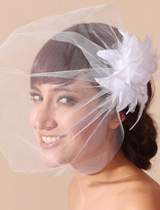 Voile à joues en voile de tulle avec fleur blanche