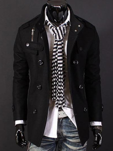 Manteau masculin en coton mélangé unicolore