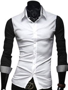 Coton bicolore manches longues de façonnage répandre cou poches Casual chemise d'homme