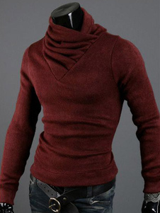 Pull homme en coton uni avec manche longue et col roulé