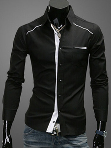 Chemise bicolore en coton mélangé manches longues