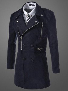 Manteau masculin en gabardine unicolore avec zips