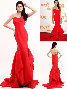 Robe pour Emmy Awards rouge en taffetas à volants