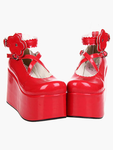 chaussures lolita exquises rouge à bout rond