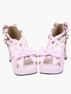 Chaussures lolita en PU rose à talons épais