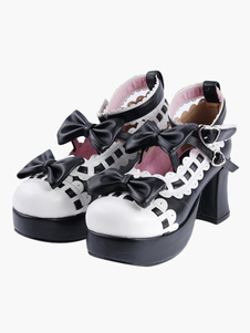 Chaussures lolita belles en PU à talons épais avec ourlet
