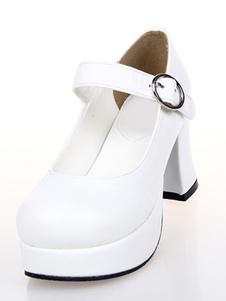 Chaussures de lolita blanc à talons épais