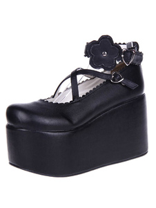 Chaussures de lolita en PU rose à talons compensés