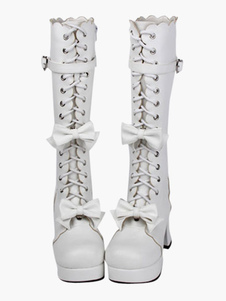 Chaussures Lolita Bottes de noires à talons épais avec lacet