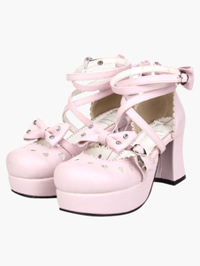 Chaussures Lolita en PU noir orné de creux en coeur