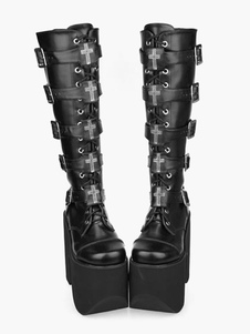 Gothic Lolita noir bottes haute plate-forme boucles croisent Print