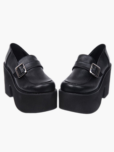 Chaussures Lolita en PU noir esavec patte décorative