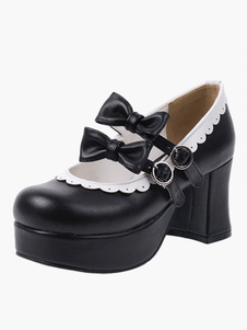 Chaussures Lolita à talons épais avec dentelle et nœud