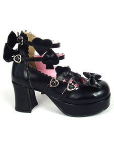 Chaussures Lolita en PU noires avec ornement en coeur