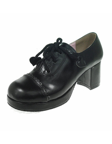Chaussures de lolita en PU noir avec laçage et talons épais