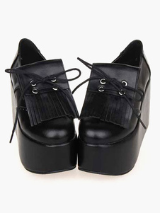 Chaussures de lolita parfaites blanc à bout rond avec frange