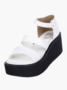 Chaussures Lolita magnifiques blanches haut talon en PU à bout rond