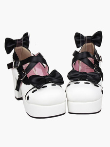 Chaussures lolita exquises en PU blanc orné de dentelle noire
