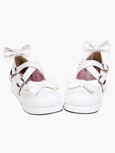 Sweet Lolita blanc Flats chaussures plate-forme Bow Decor avec sa garniture