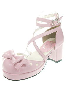 Chaussures de lolita en PU rouge orné de noeuds