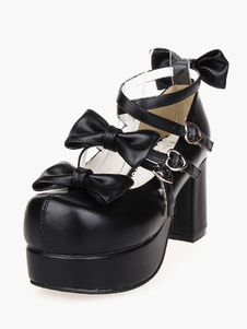 Chaussures lolita belles noires de PU avec multi-bretelles