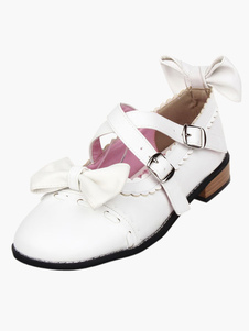 Chaussures de lolita blanches avec boucle et nœud