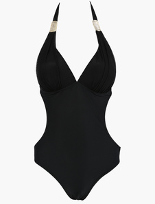 Séduisant bikini d'une pièce sexy en polyester blanc et noir à dos décolleté