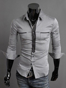 Chemise slim en coton mélangé bicolore manches longues