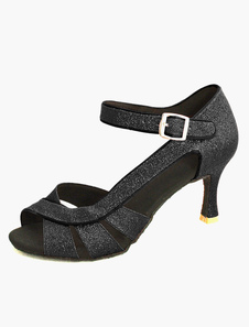 Pratiques chaussures personnalisées de danse latine à bout ouvert en tissu et paillettes argent bril